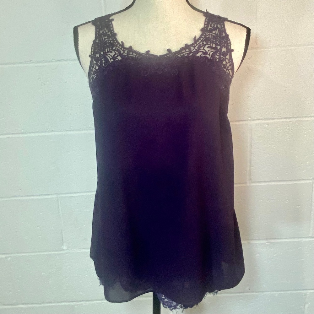 Truly Poppy Eggplant Purple Lacy Underlay Sleeveless Top